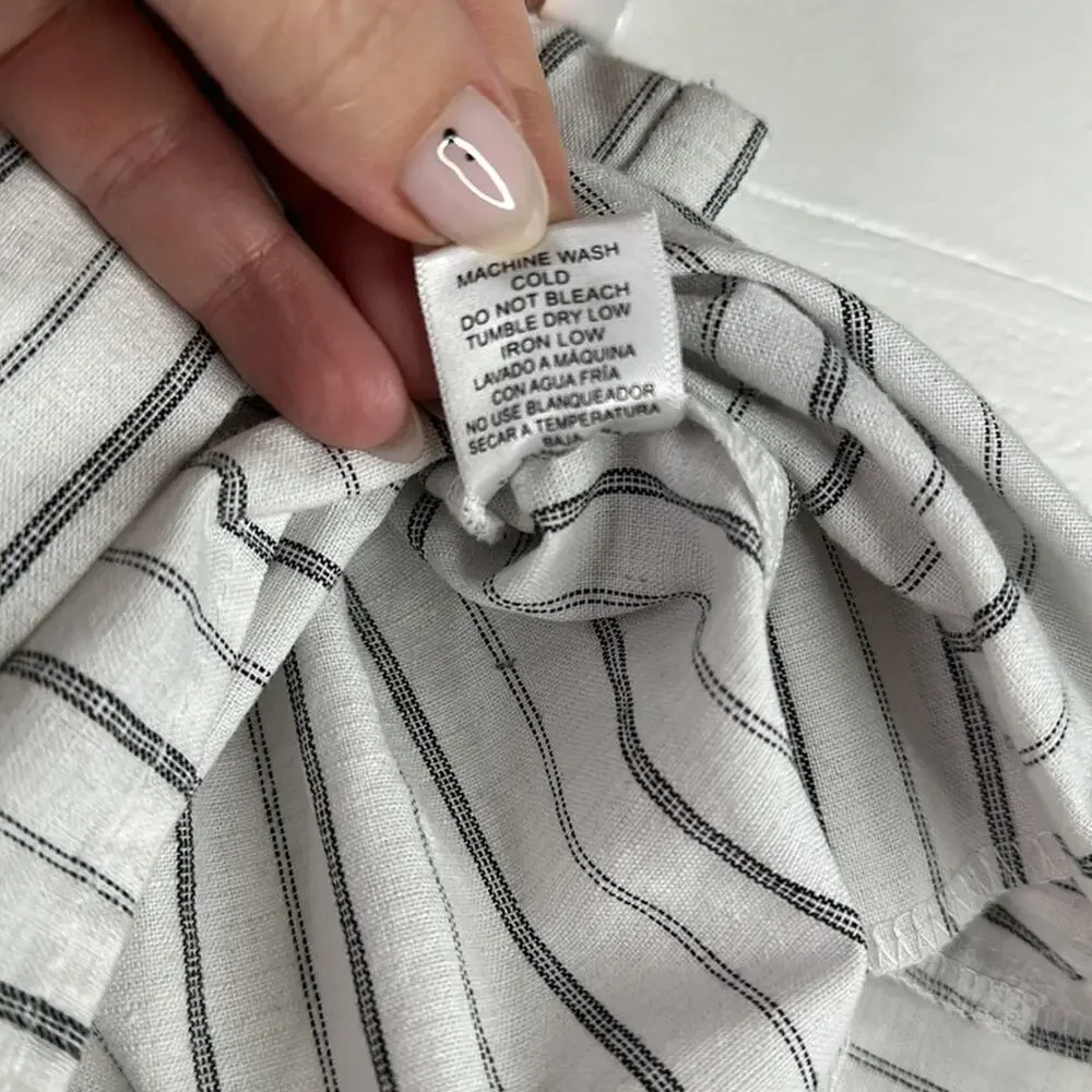 TEA MINTS White Black Striped Linen Elastic Tie Waist Shorts Size‎ Small